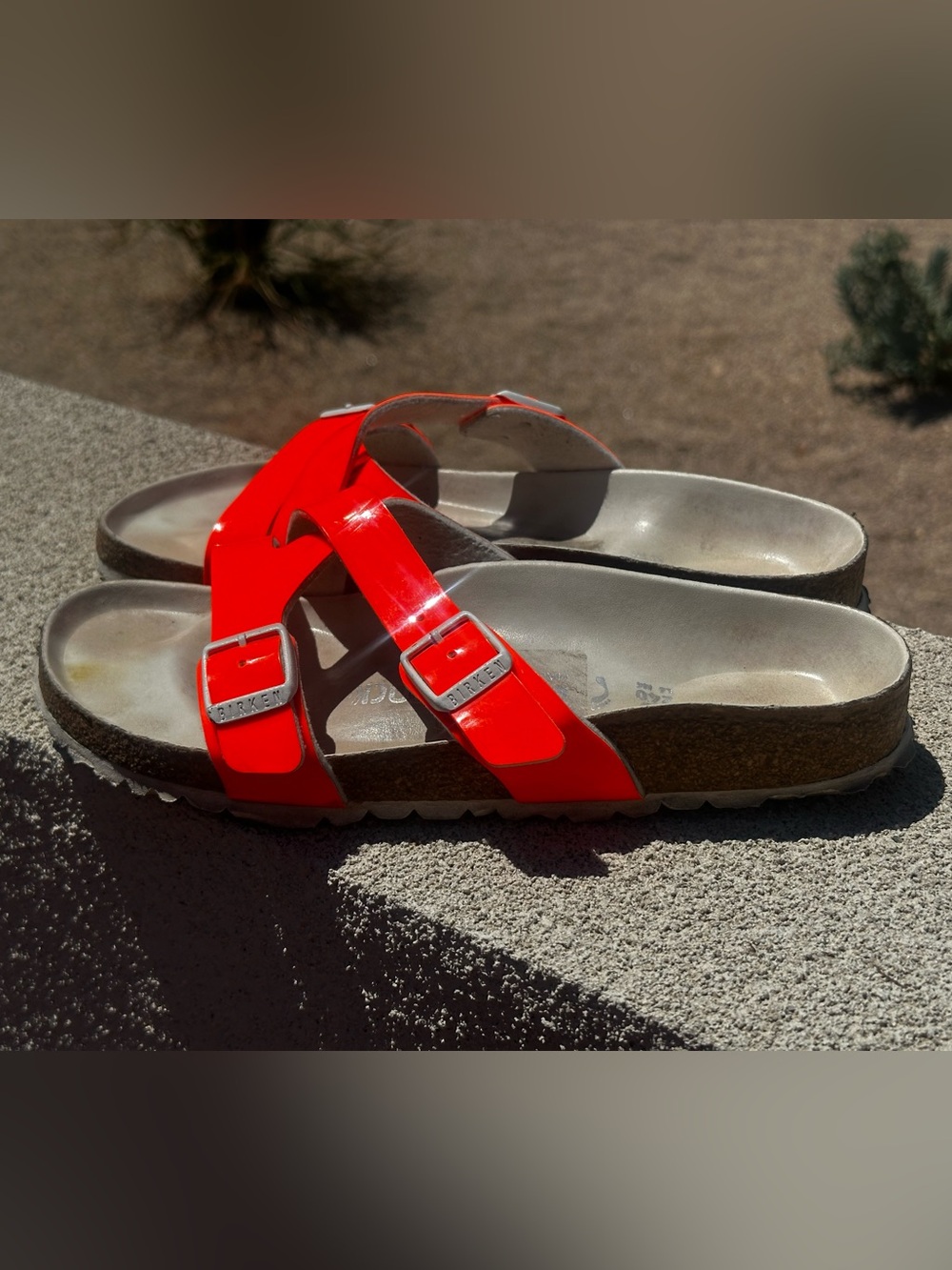 Birkenstock Arizona Neon Orange Patent Leather Two-Strap Sandals EU 37 US 6-6.5 - Picture 5 of 8